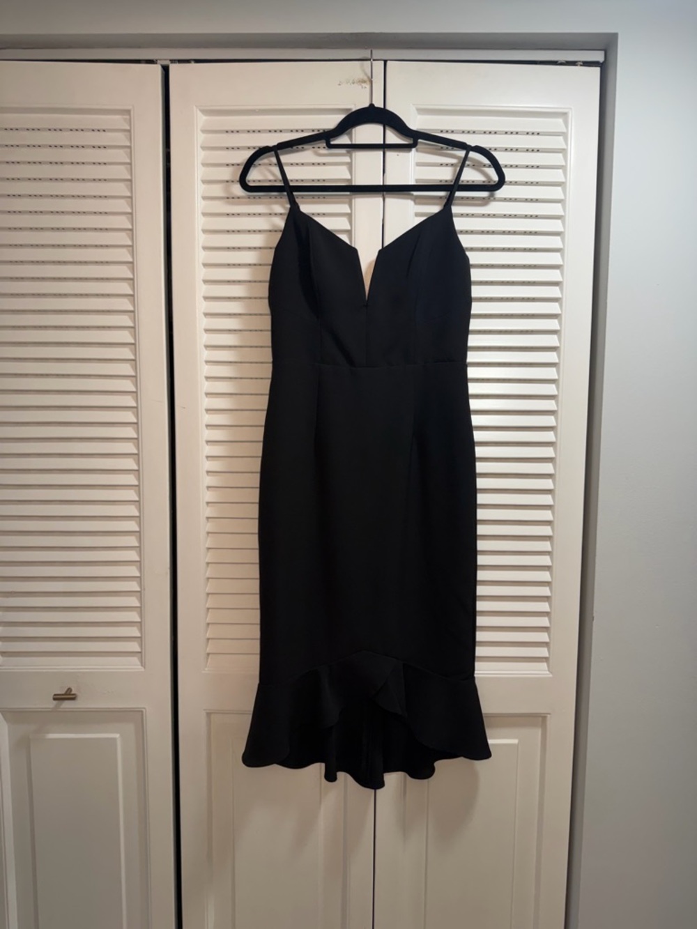 Bardot Black Spaghetti Strap Midi Dress with Ruffle Hem US 6